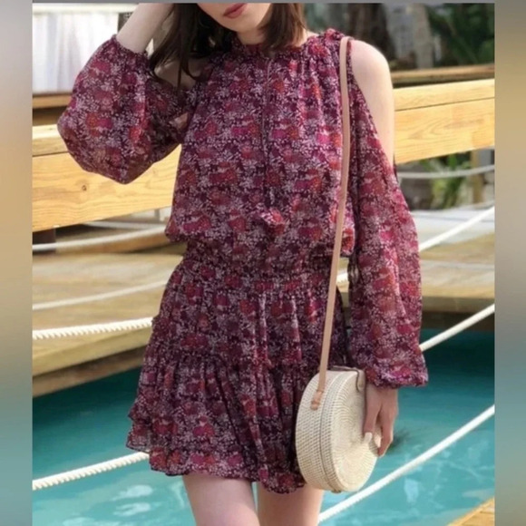 MISA Los Angeles Yesenia Mini Dress Floral Tassle Cold Shoulder Cottagecore XS - Picture 5 of 15